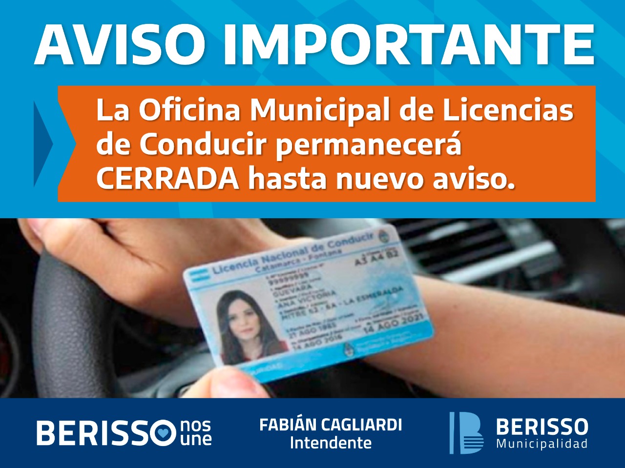 Cierre preventivo de la Oficina de Licencias de Conducir